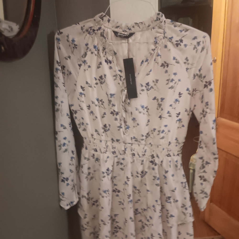 Allegra K Blue Floral Long Sleeve Dress